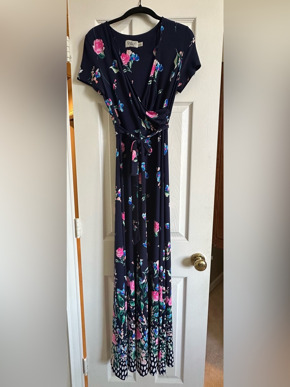 Eliza J Navy Floral Maxi Skirt with Tie Waist